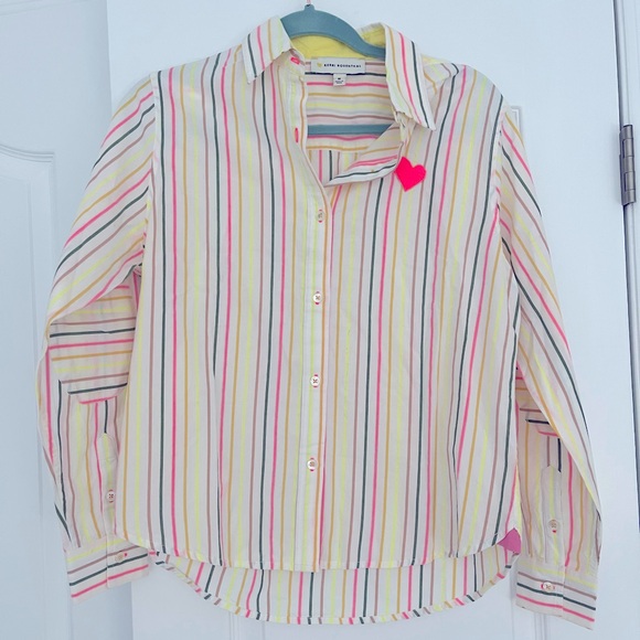 Kerri Rosenthal Pia Button Down Multistripe Shirt With Graphic Heart Size M - Picture 3 of 10